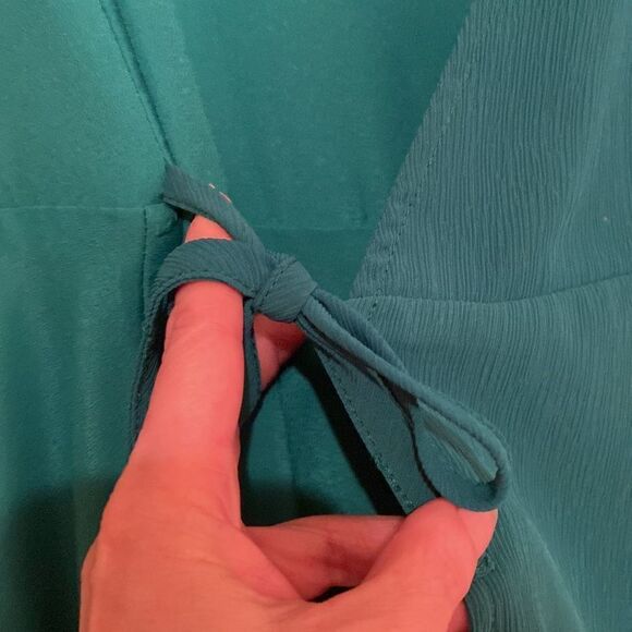 Kelly Green Chiffon Sheer Wrap Dress Asymmetrical Hem Fairycore Whimsical Ballet - Picture 7 of 9